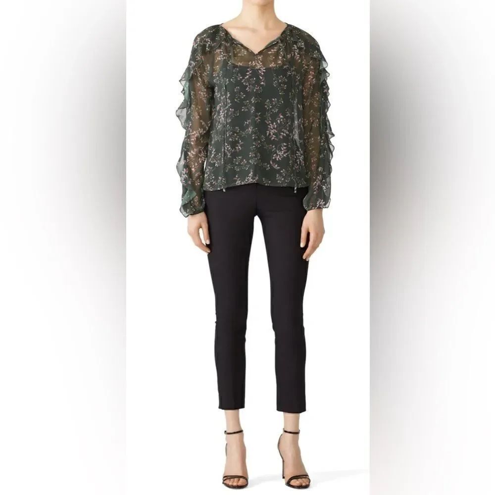 Slate & Willow Sheer Green Floral Blouse Size Small